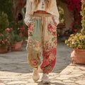 Women's Vintage Floral Patchwork Art Print Casual Sweatpants