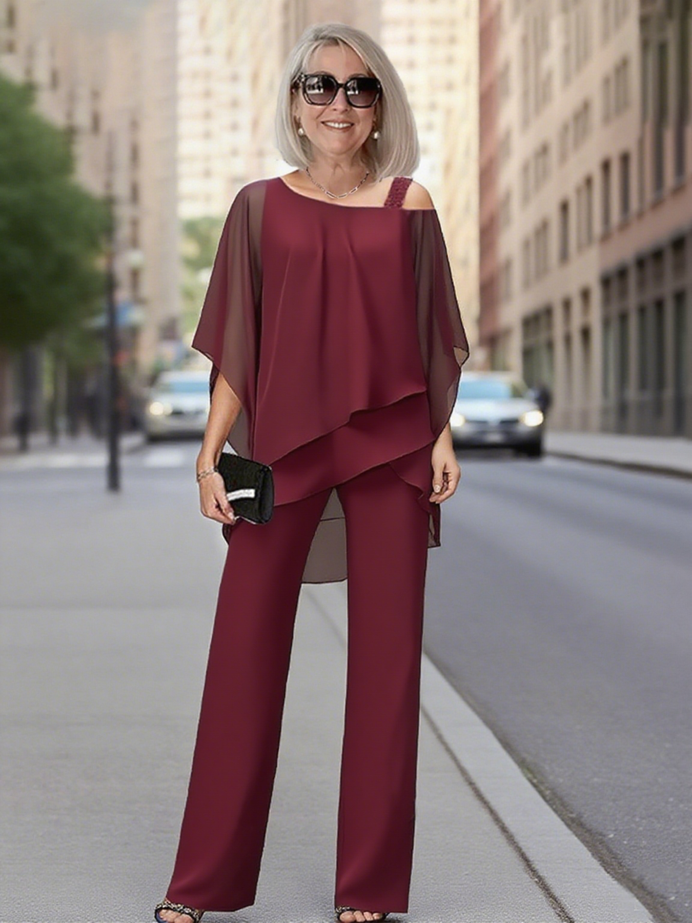 2Pcs Bat Sleeve Top Trousers Women's Casual Off-the-shoulder Irregular Party Suit Elegant Two-piece Set