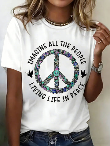 Women's "imagine Everyone Living In Peace" Casual T-shirt