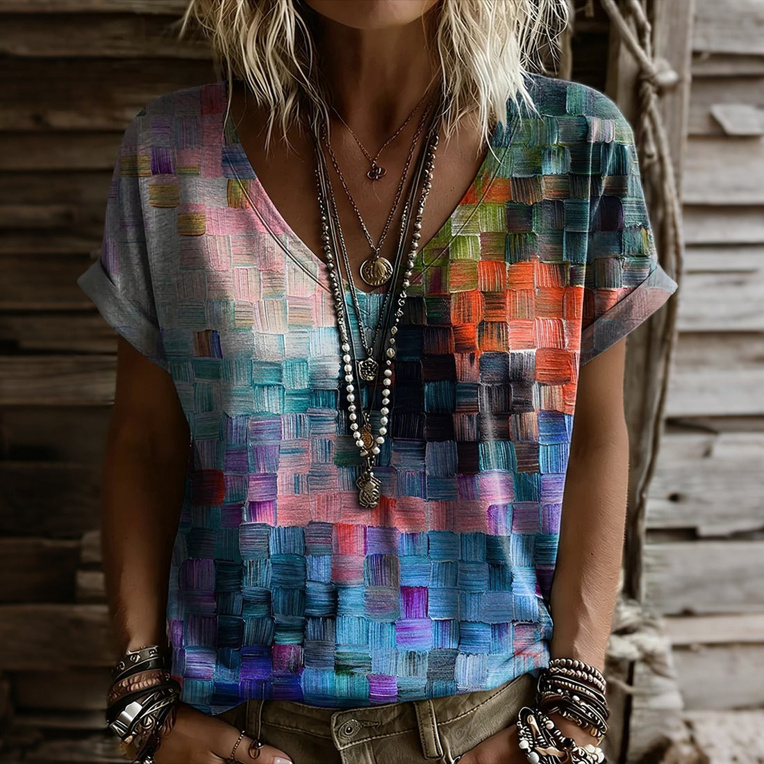 Women's Geometric Art Print Crew Neck Short Sleeve T-shirt
