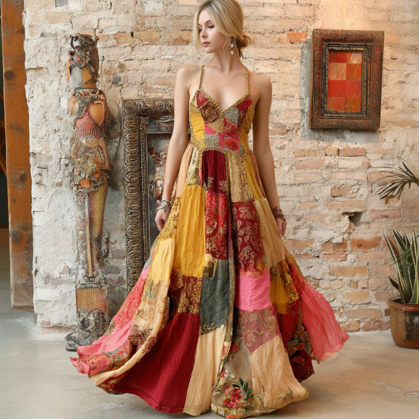 Women's Bohemian Hippie Style Floral Print Dress