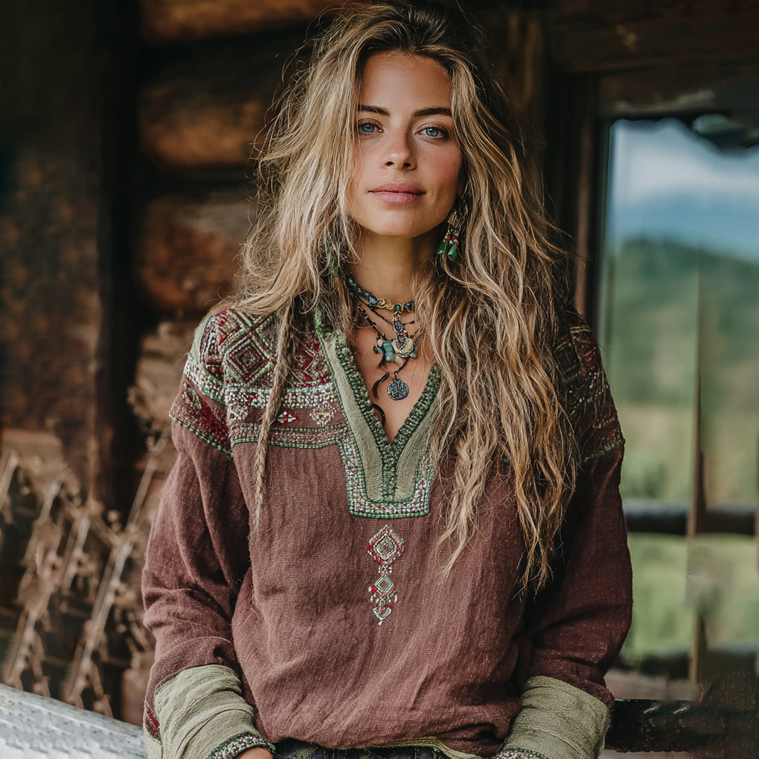 Women's Vacation Boho Tribal Ethnic Patterns Print V-neck Linen Blend Tops