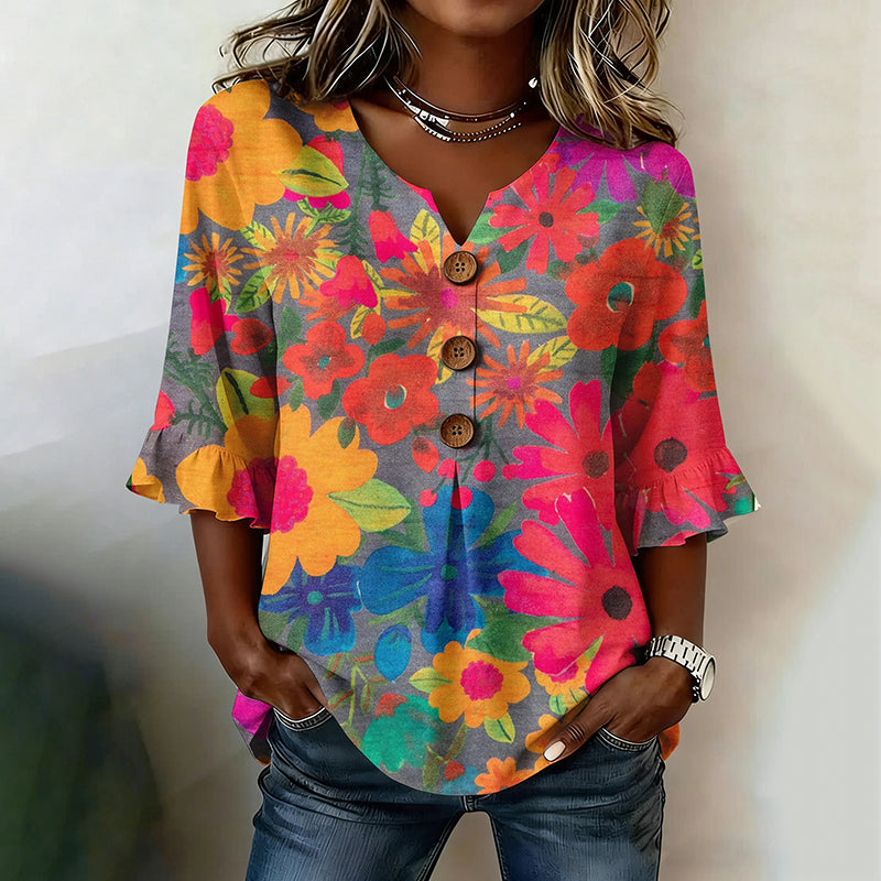 Women's Floral Art Print Casual Top