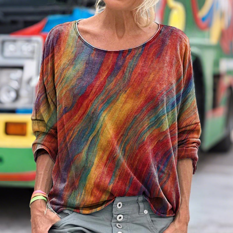 Women's Vintage Paint Tie Dye Art Print Casual Long Sleeve T-shirt