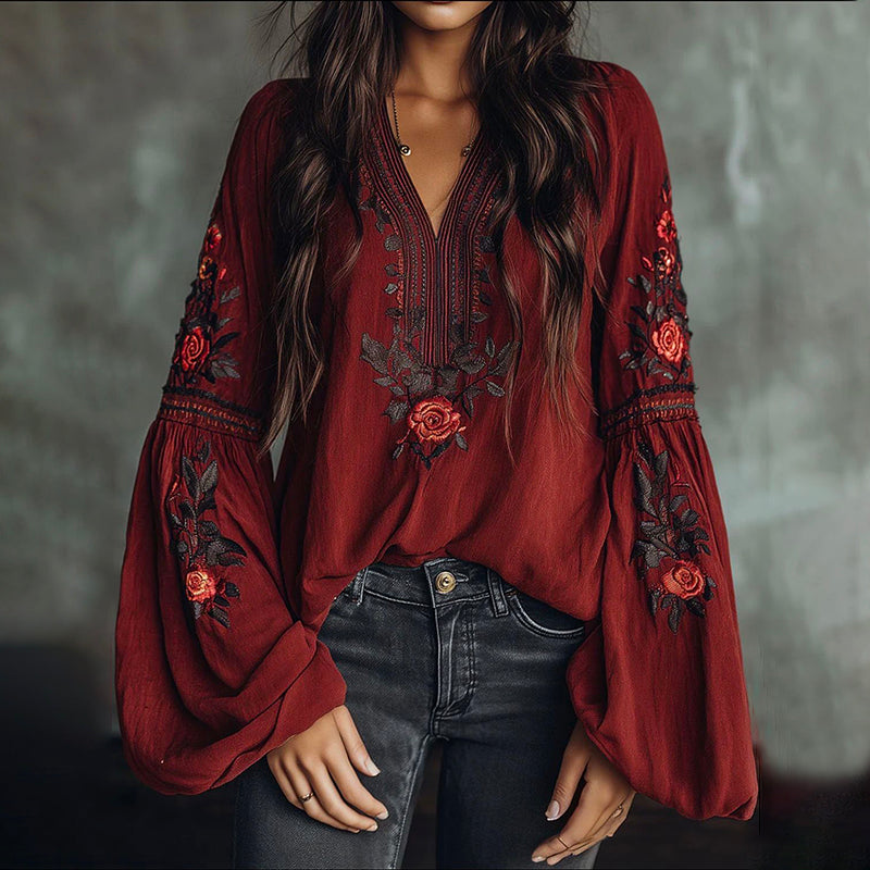 Women's Floral Print Linen Tops