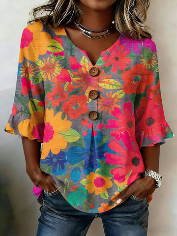 Women's Floral Art Print Casual Top