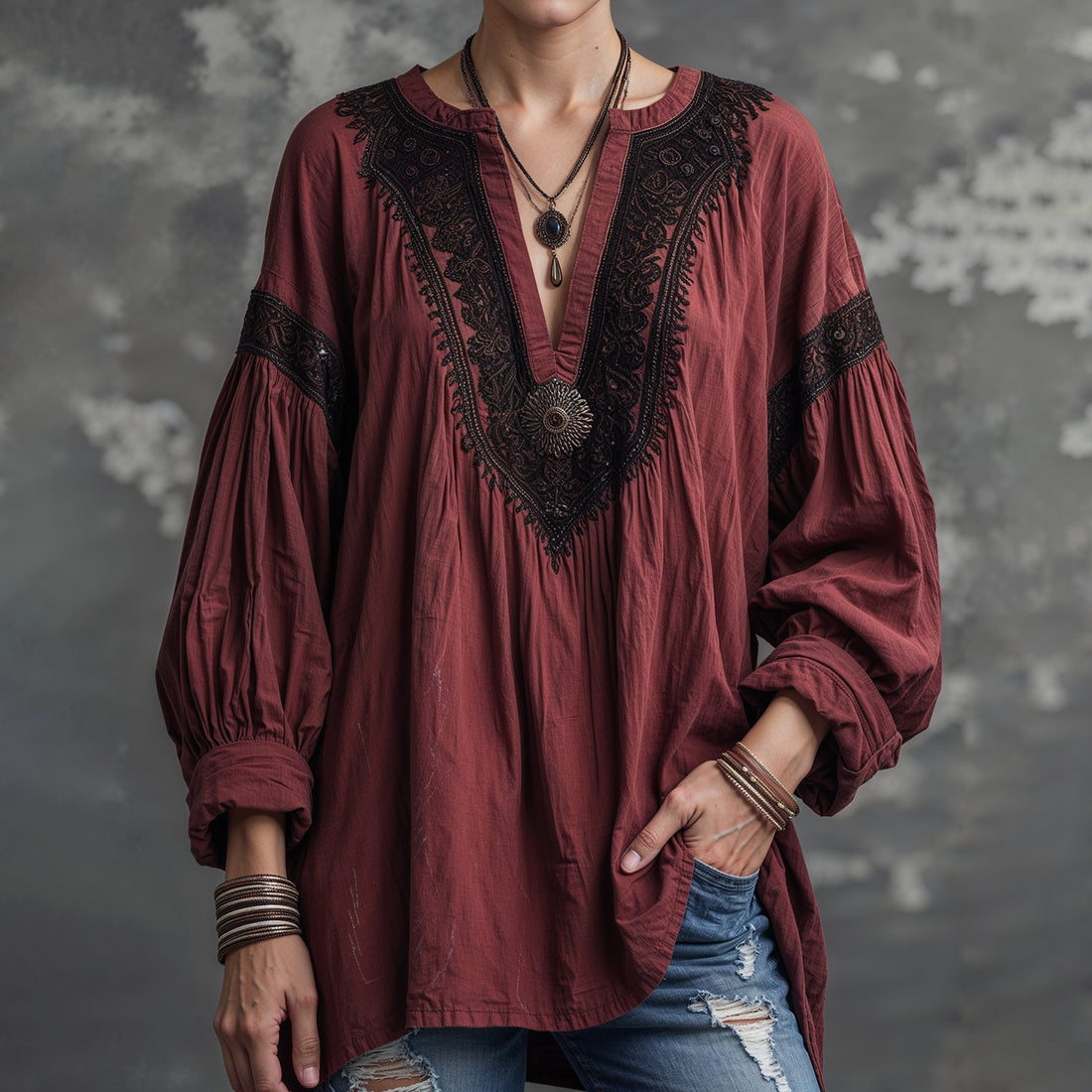 Women's Floral Art Print Linen Tops