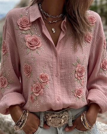 Women's Spring/Summer Fashion Floral Embroidered Shirt 4337