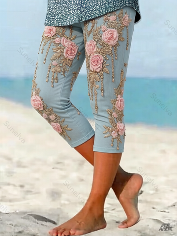 Women's Outdoor Fashion Floral Embroidered Leggings  8742