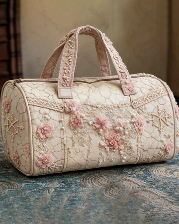 Floral-themed embroidered fashion item: quilted travel bag  7823