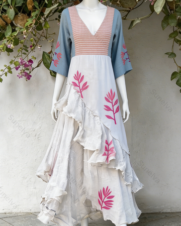 Women's Vacation Contrasting Color Irregular Ruffle Linen Dress 3439