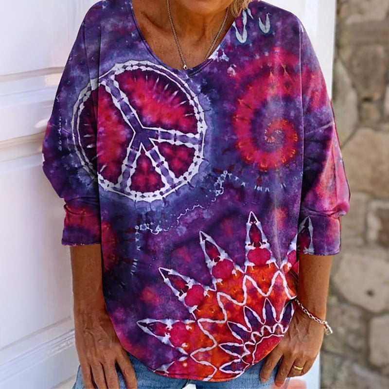 Women's Hippie Tie Dye Art Print Long Sleeve T-shirt